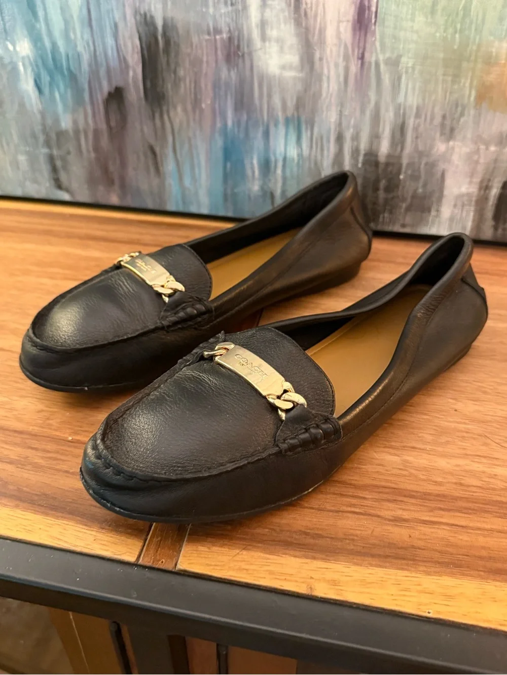Coach Black Leather Slip-On Loafers with Tan Insole Coach - Brandclub - Coach Sculpted C Leather Driver main image 4